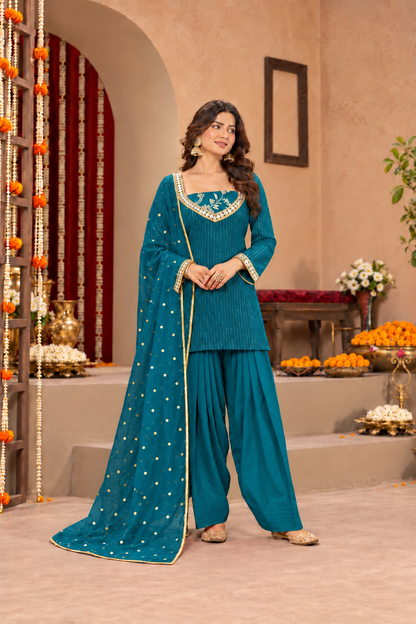 KANCHI LUREX FUSION TEAL FARSHI SET