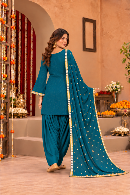 KANCHI LUREX FUSION TEAL FARSHI SET