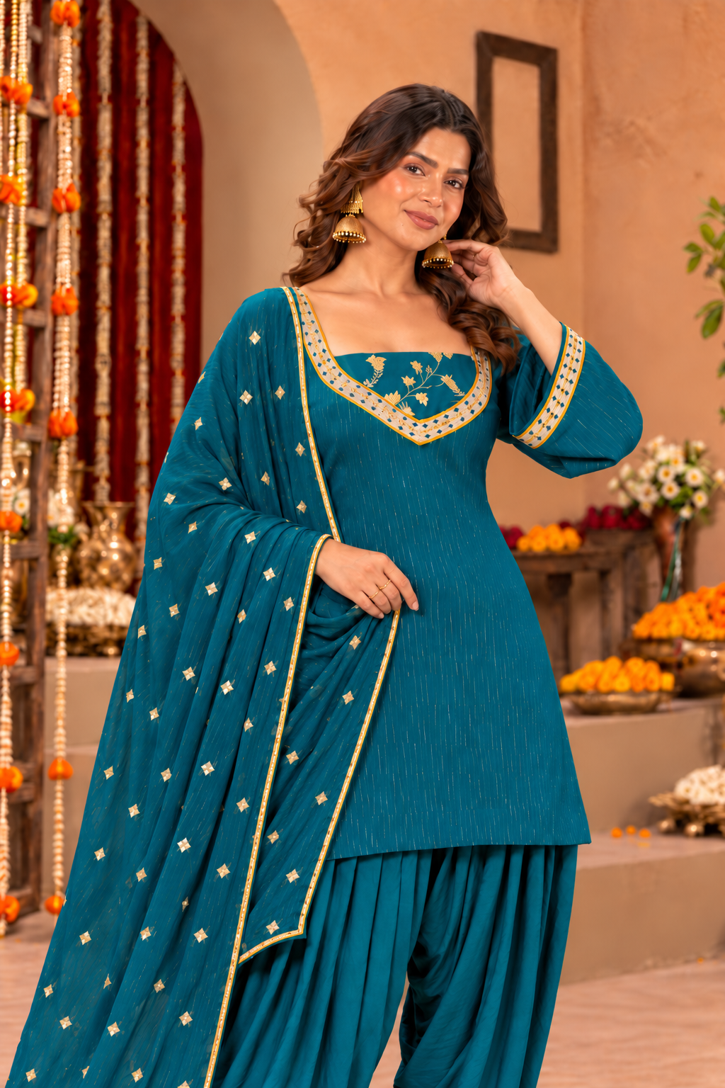 KANCHI LUREX FUSION TEAL FARSHI SET