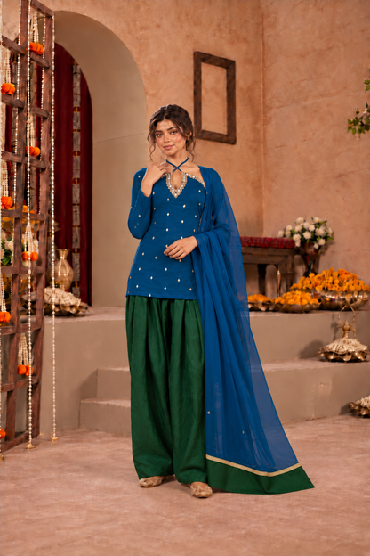 SHANAYA PEACOCK BLUE GREEN EMBELLISHED FARSHI SET
