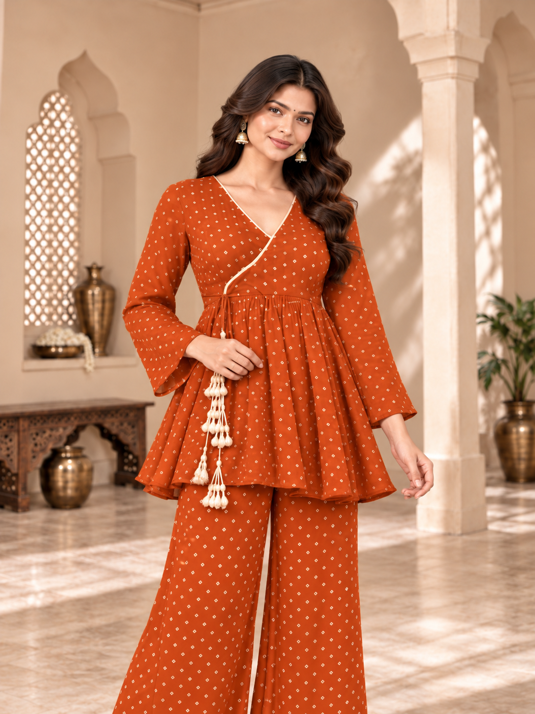 SHIPRA RUST BANDHEJ COORD SET
