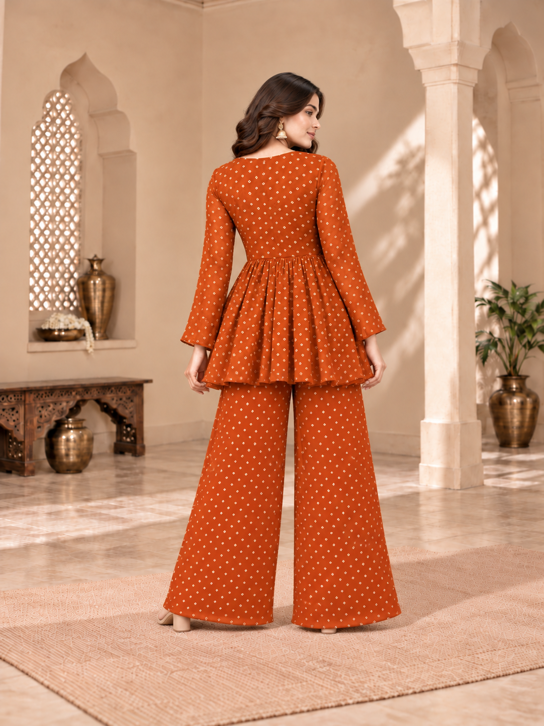 SHIPRA RUST BANDHEJ COORD SET