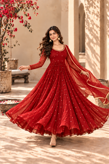 KAJAL MAROON FESTIVE ANARKALI SET