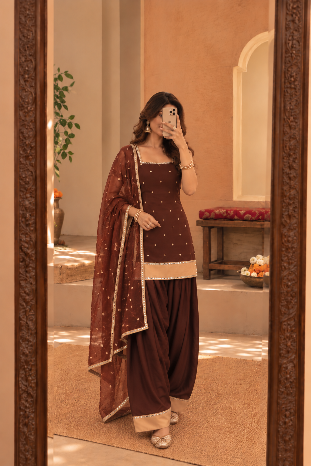 EESHA COCO CHAMPAGNE COLOR BLOCK FARSHI SET