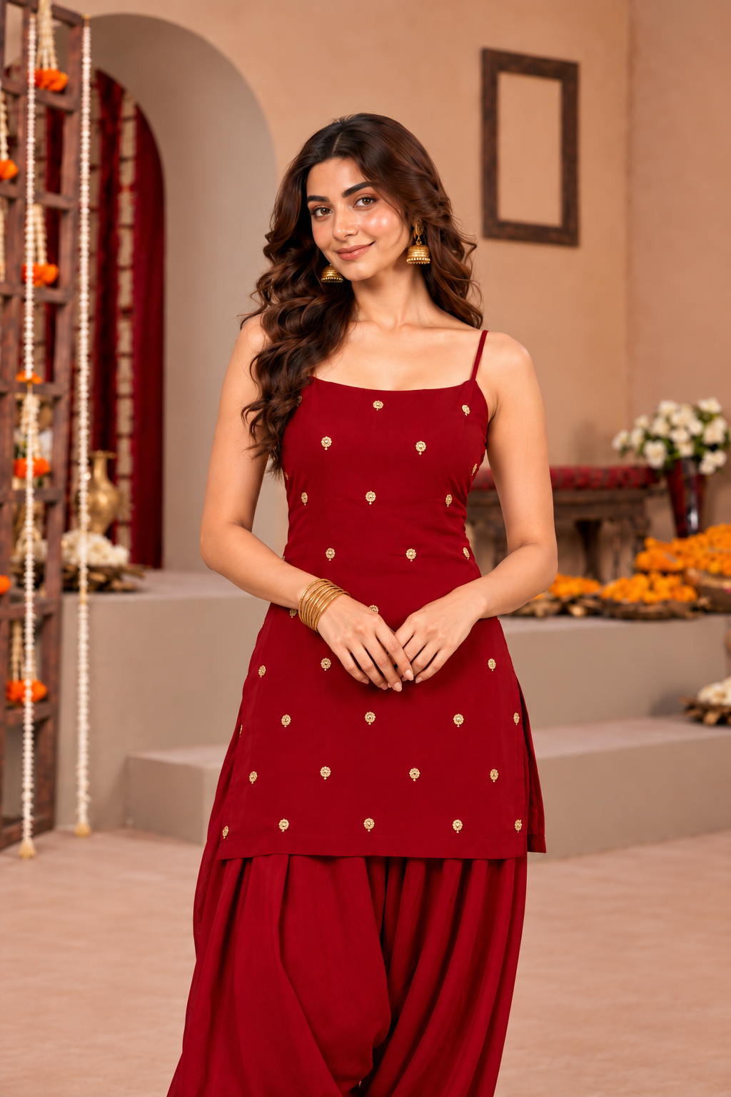 SAADYA MAROON EMBELLISHED HALTER NECK KURTI
