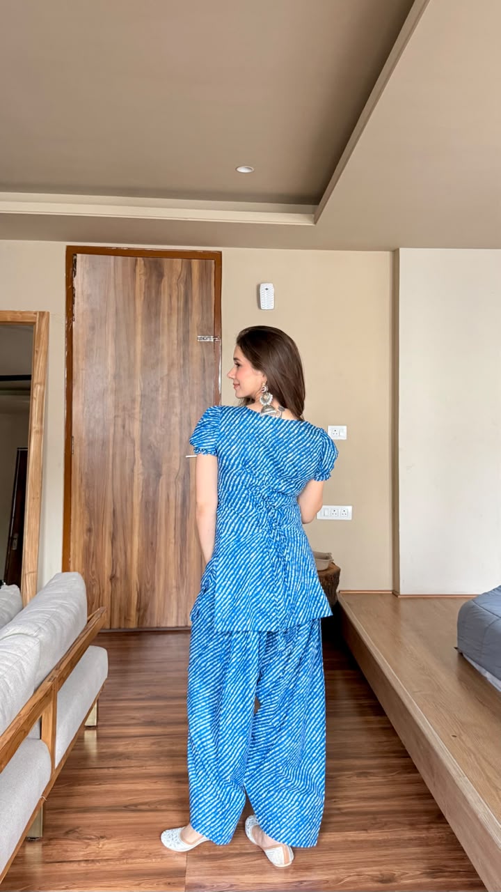RISHANI BLUE COTTON LEHERIYA FARSHI SET