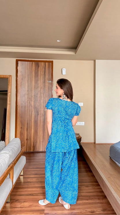 RISHANI BLUE COTTON LEHERIYA FARSHI SET