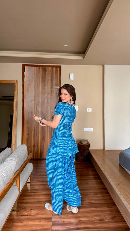 RISHANI BLUE COTTON LEHERIYA FARSHI SET