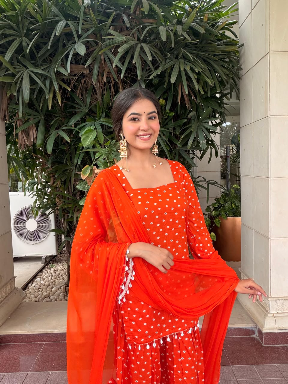 DIVYANGI ORANGE BANDHEJ FARSHI SET