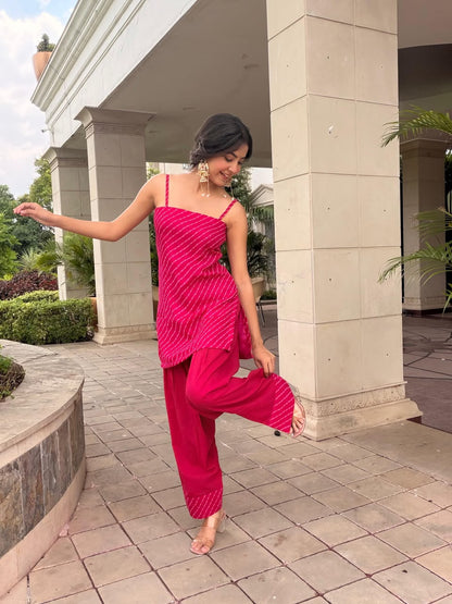 PRANIKA PINK MOTHRA GEORGETTE FARSHI SET