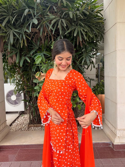 DIVYANGI ORANGE BANDHEJ FARSHI SET
