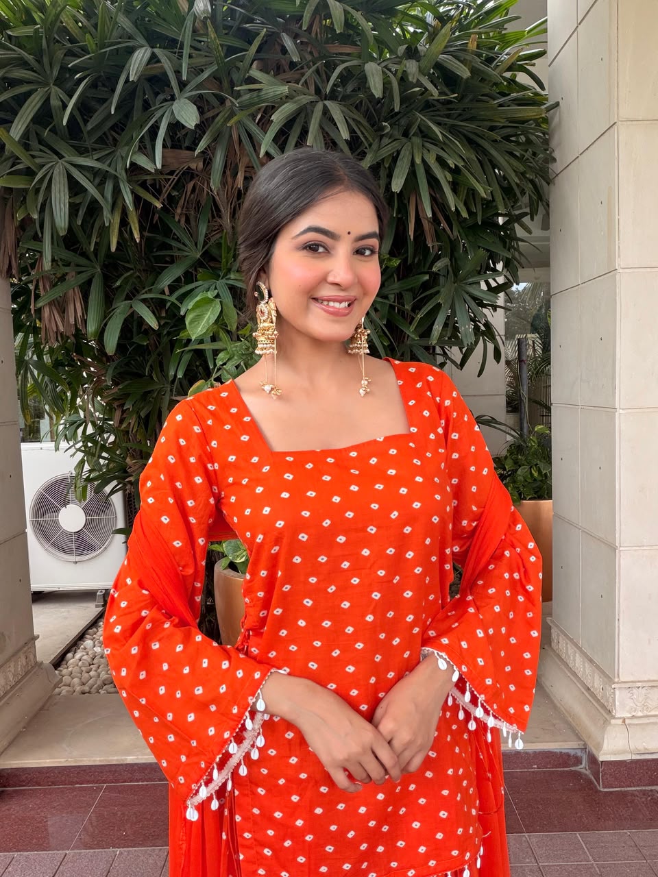 DIVYANGI ORANGE BANDHEJ FARSHI SET