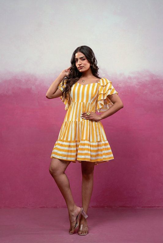 ELLE YELLOW STRIPED SHORT DRESS