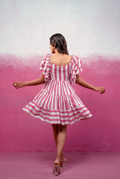 NEYRA RED-GREEN STRIPED SHORT DRESS