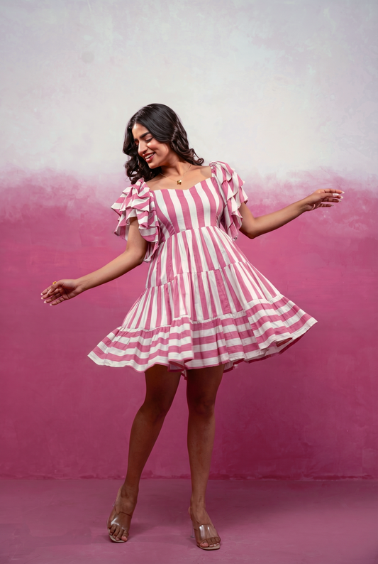 IDRA PINK STRIPED SHORT DRESS