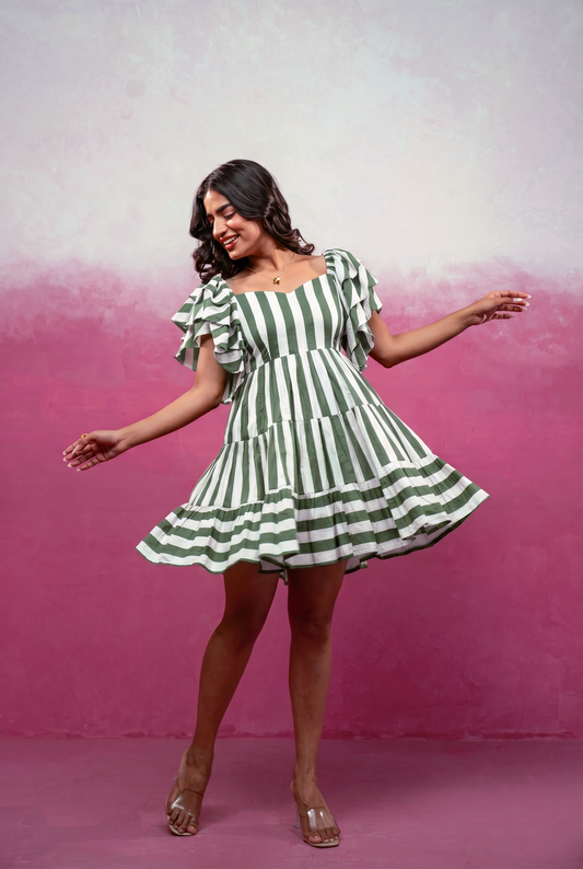 EMERY GREEN STRIPED SHORT DRESS
