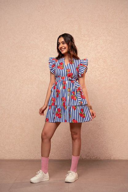 SKYE BLUE PRINTED RUFFLE SHORT DRESS