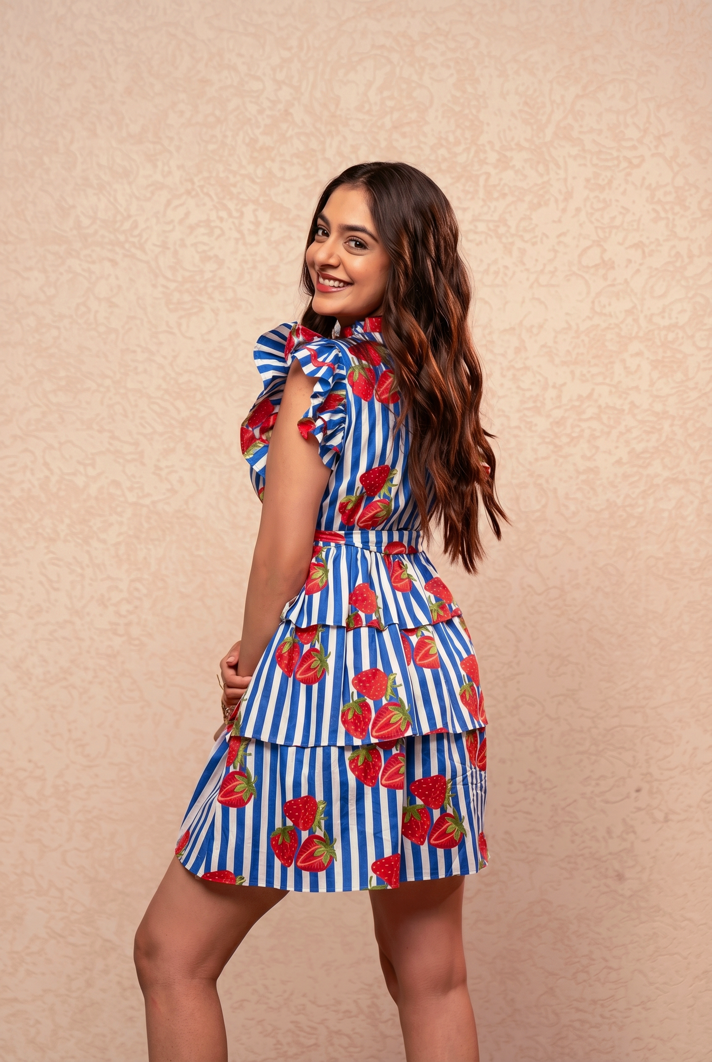 SKYE BLUE PRINTED RUFFLE SHORT DRESS