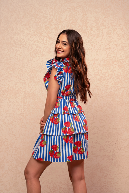 SKYE BLUE PRINTED RUFFLE SHORT DRESS