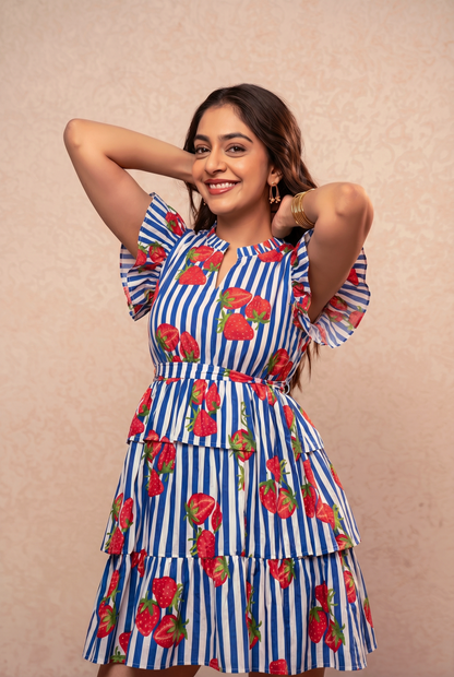 SKYE BLUE PRINTED RUFFLE SHORT DRESS