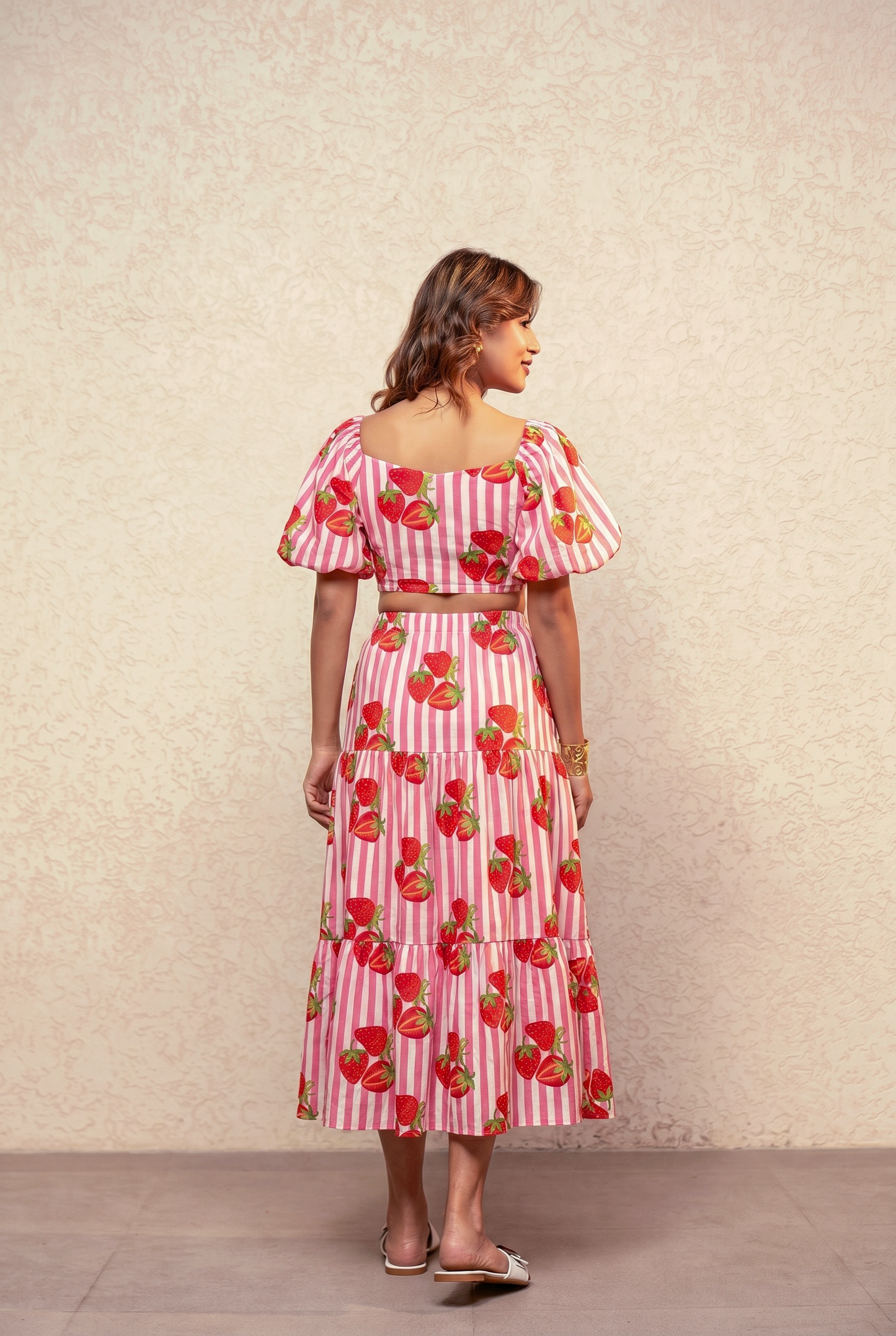 AYLA YELLOW PRINTED STRIPED COORD SET