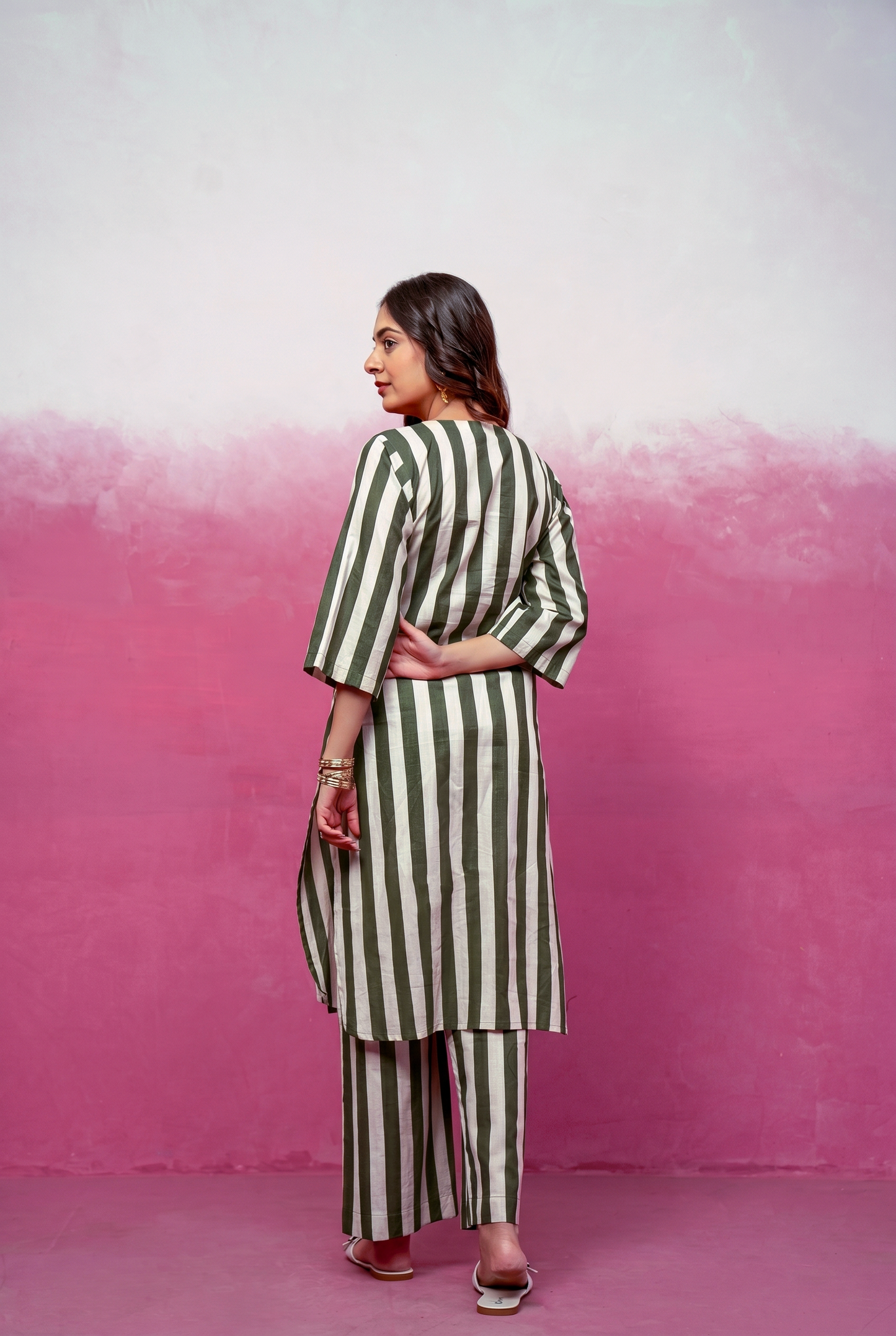 RUTH GREEN STRIPED KURTA SET