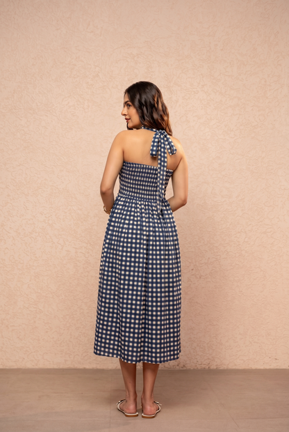 SERENA BLUE GINGHAM A-LINE DRESS