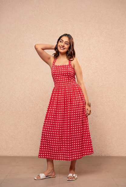 APRIL RED GINGHAM A-LINE DRESS