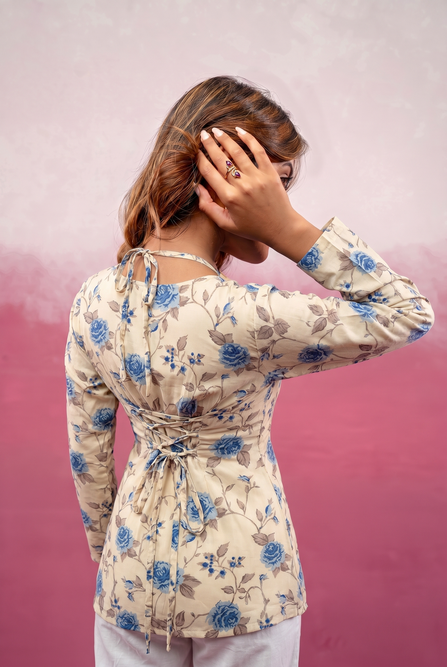 DISHI YELLOW FLORAL FULL SLEEVES KURTI