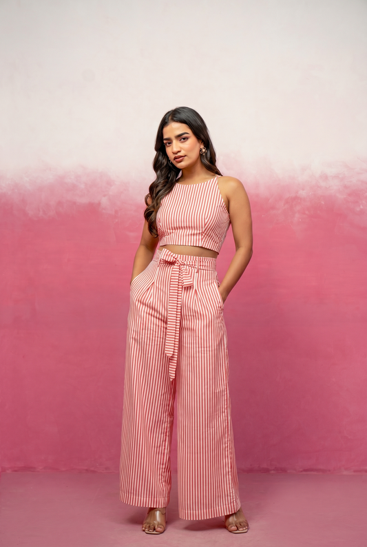 CALLIE RED STRIPED COORD SET
