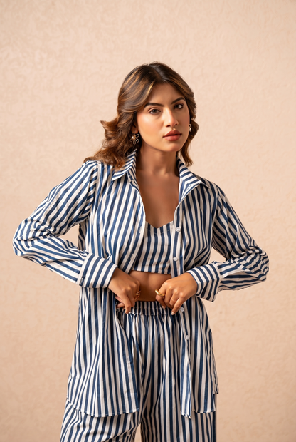 FREYA 3 PIECE GREEN STRIPED COORD SET