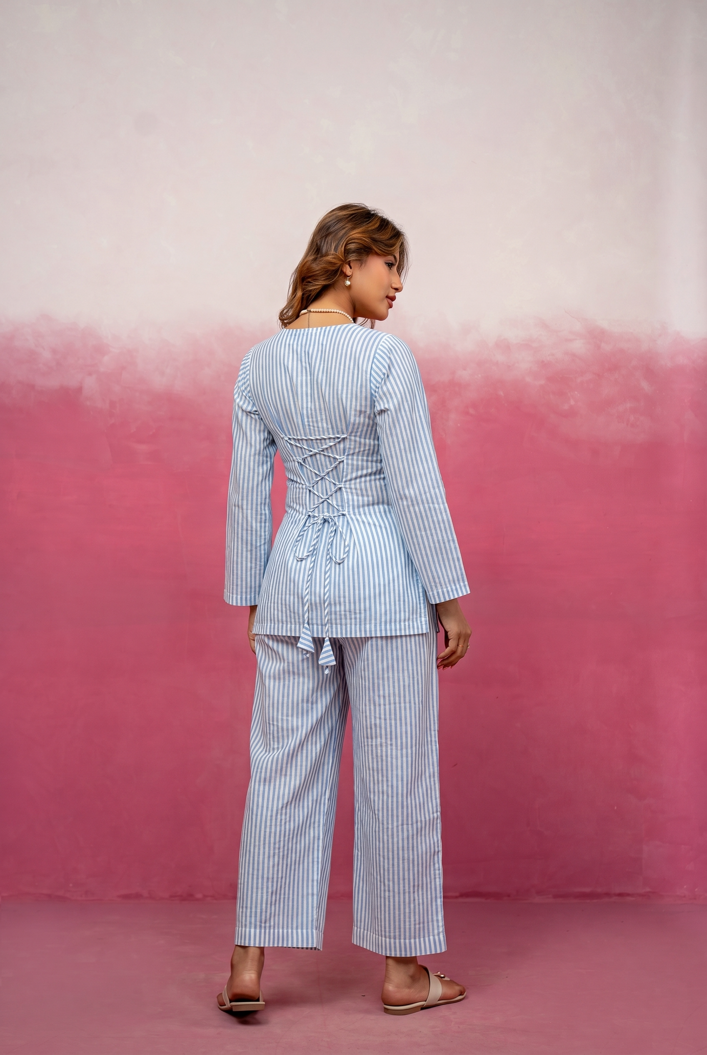 CARA BLUE STRIPED CORSET COORD SET