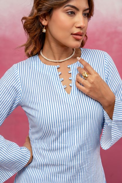 CARA BLUE STRIPED CORSET COORD SET