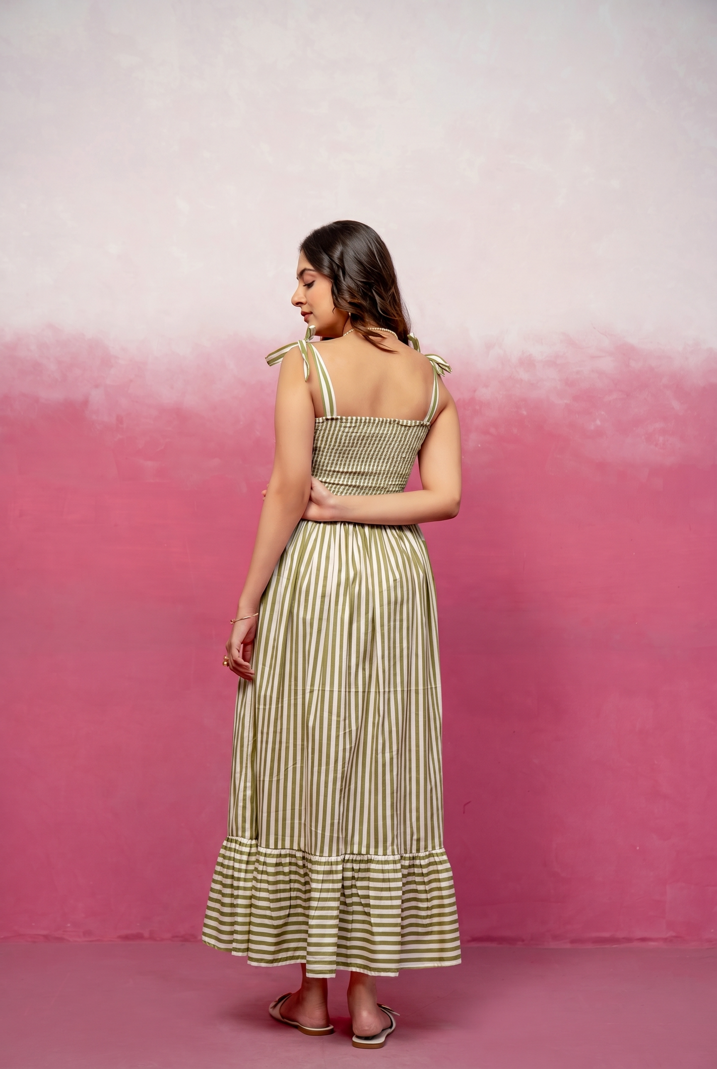 ELISA GREEN STRIPED MAXI DRESS