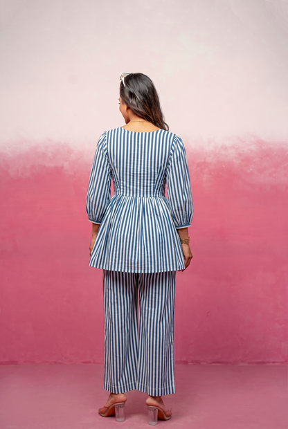KAIA BLUE STRIPED COORD SET