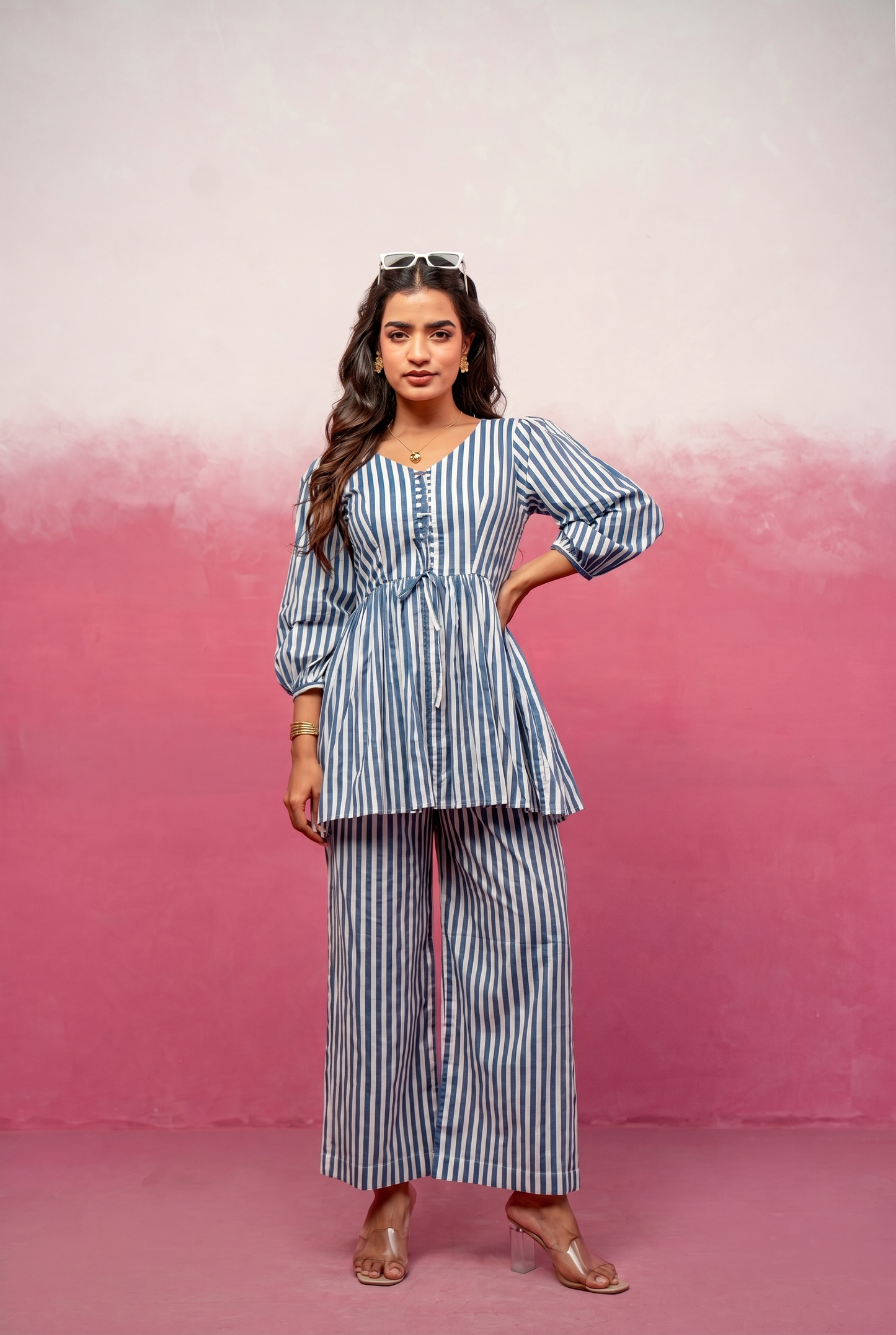 KAIA BLUE STRIPED COORD SET