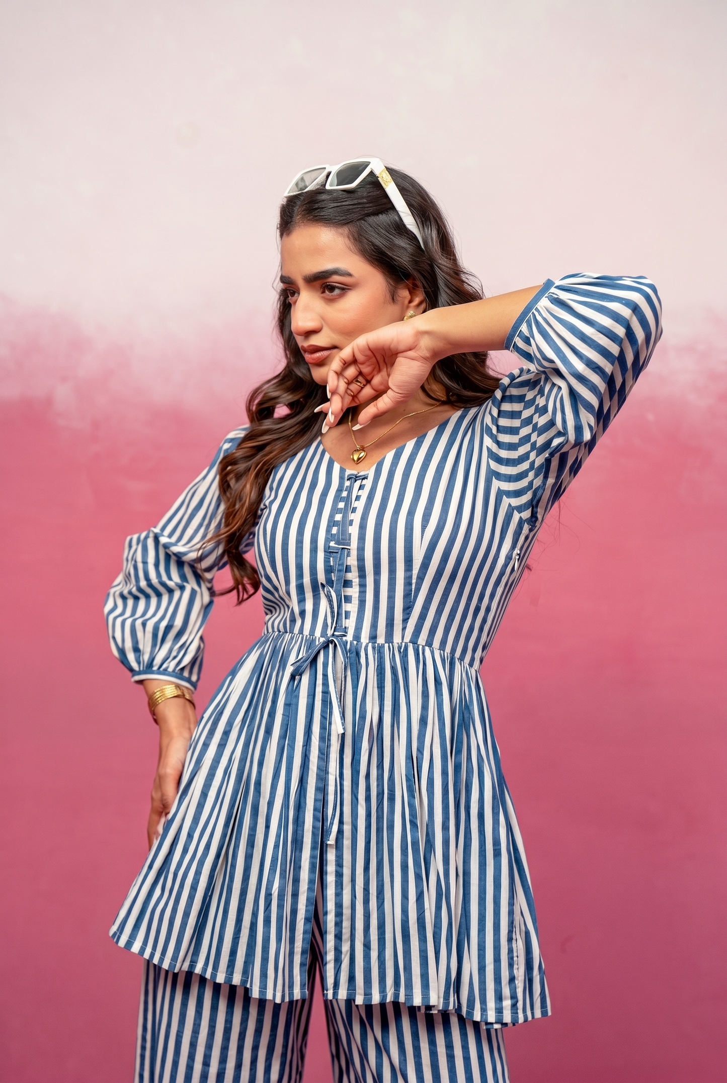 KAIA BLUE STRIPED COORD SET