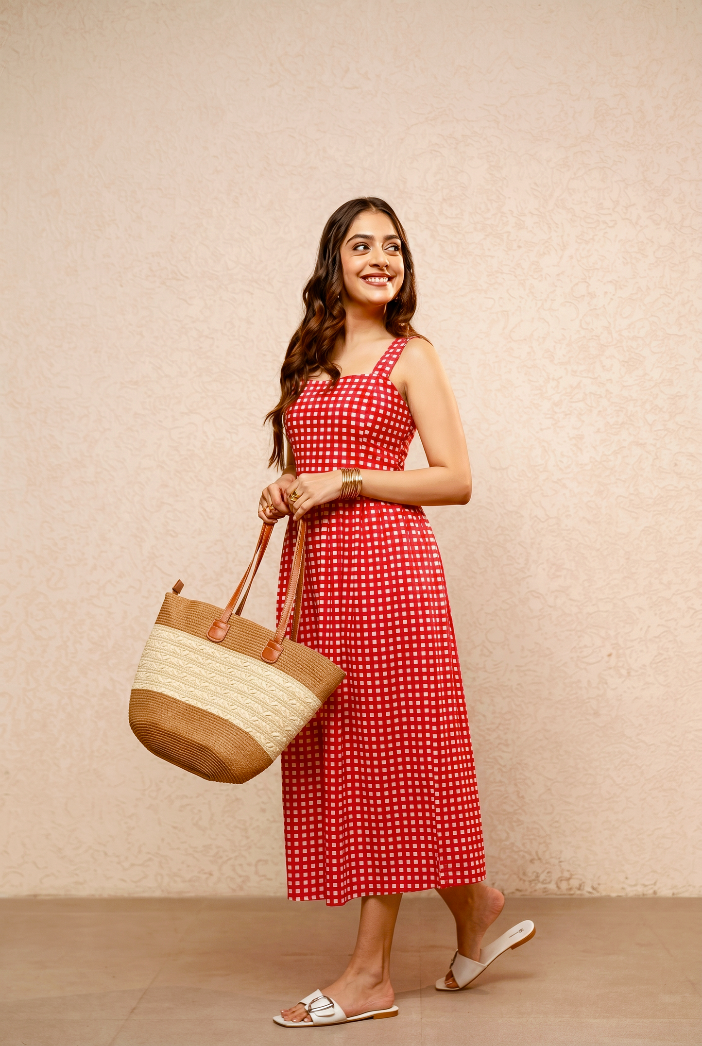 APRIL RED GINGHAM A-LINE DRESS