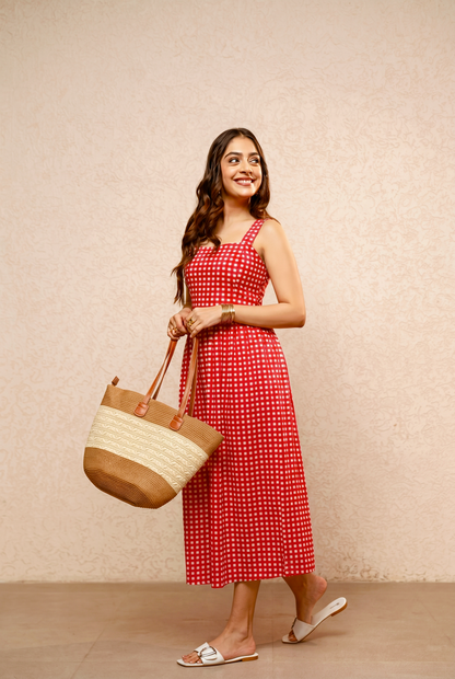 APRIL RED GINGHAM A-LINE DRESS