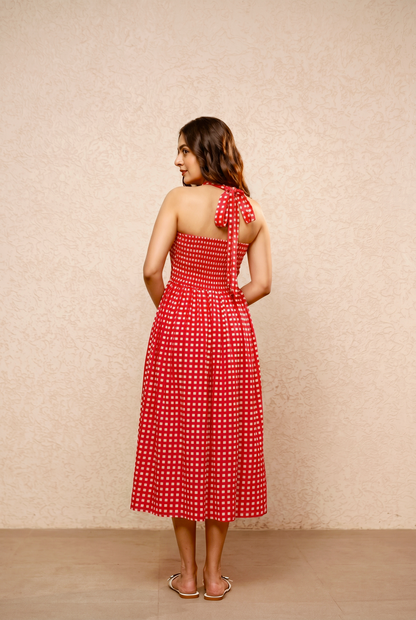 APRIL RED GINGHAM A-LINE DRESS