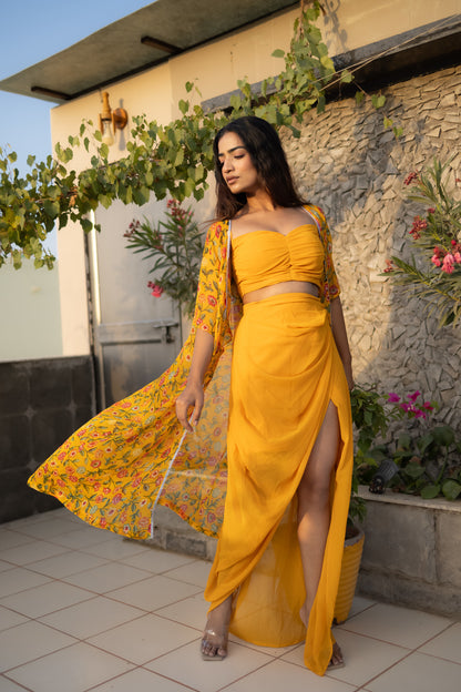 ELI YELLOW DHOTI SET WITH CAPE