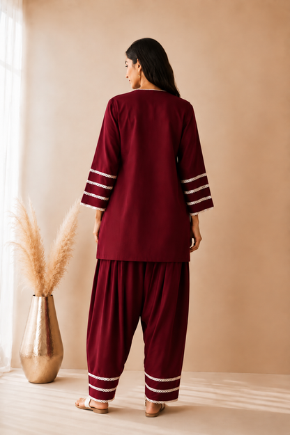 AVYARA MAROON COTTON FARSHI SET