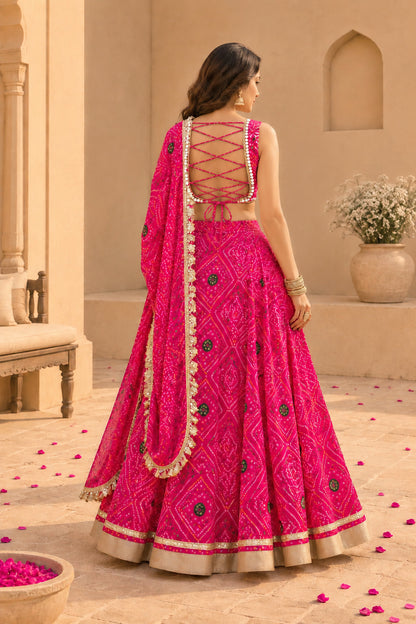 AAVISHA PINK BANDHEJ LEHENGA