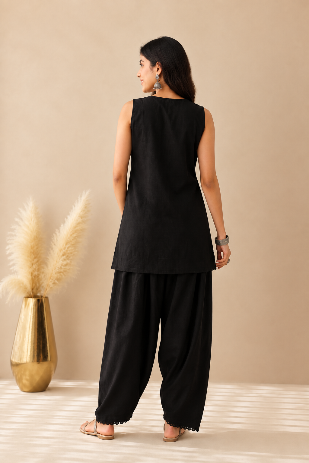 OMYRA BLACK COTTON FARSHI SET