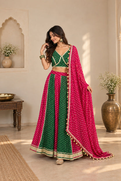 NUPUR MULTICOLORED BANDHEJ LEHENGA
