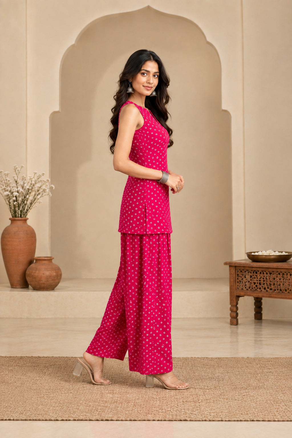 GAYRA PINK BANDHEJ FARSHI SET