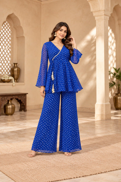 PREET BLUE BANDHEJ COORD SET