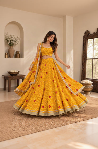 TRINA YELLOW BANDHEJ LEHENGA