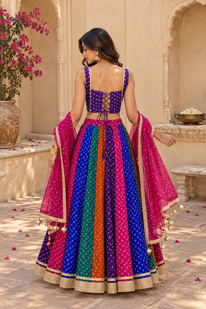 DIYARA MULTICOLORED BANDHEJ LEHENGA