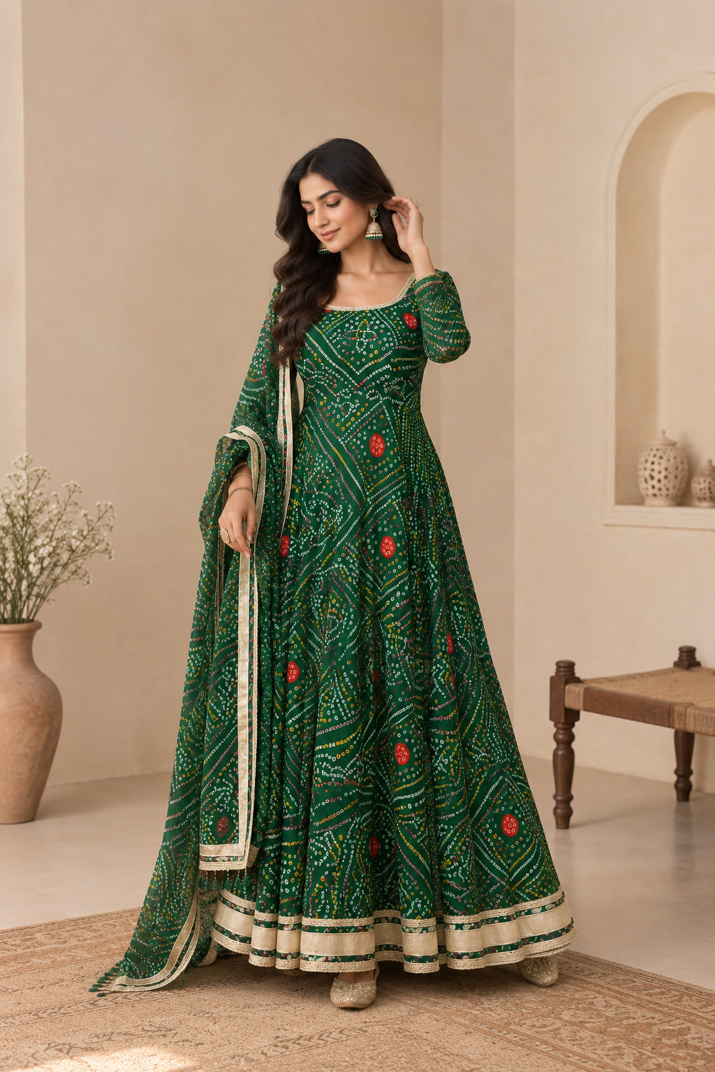 MALTI GREEN BANDHEJ ANARKALI SET